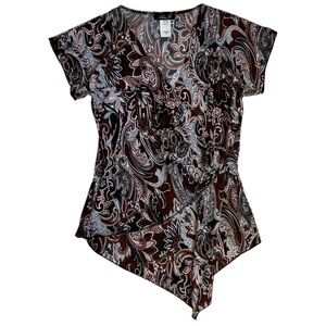 VINTAGE 90’s Brown Paisley Print Wrap Blouse